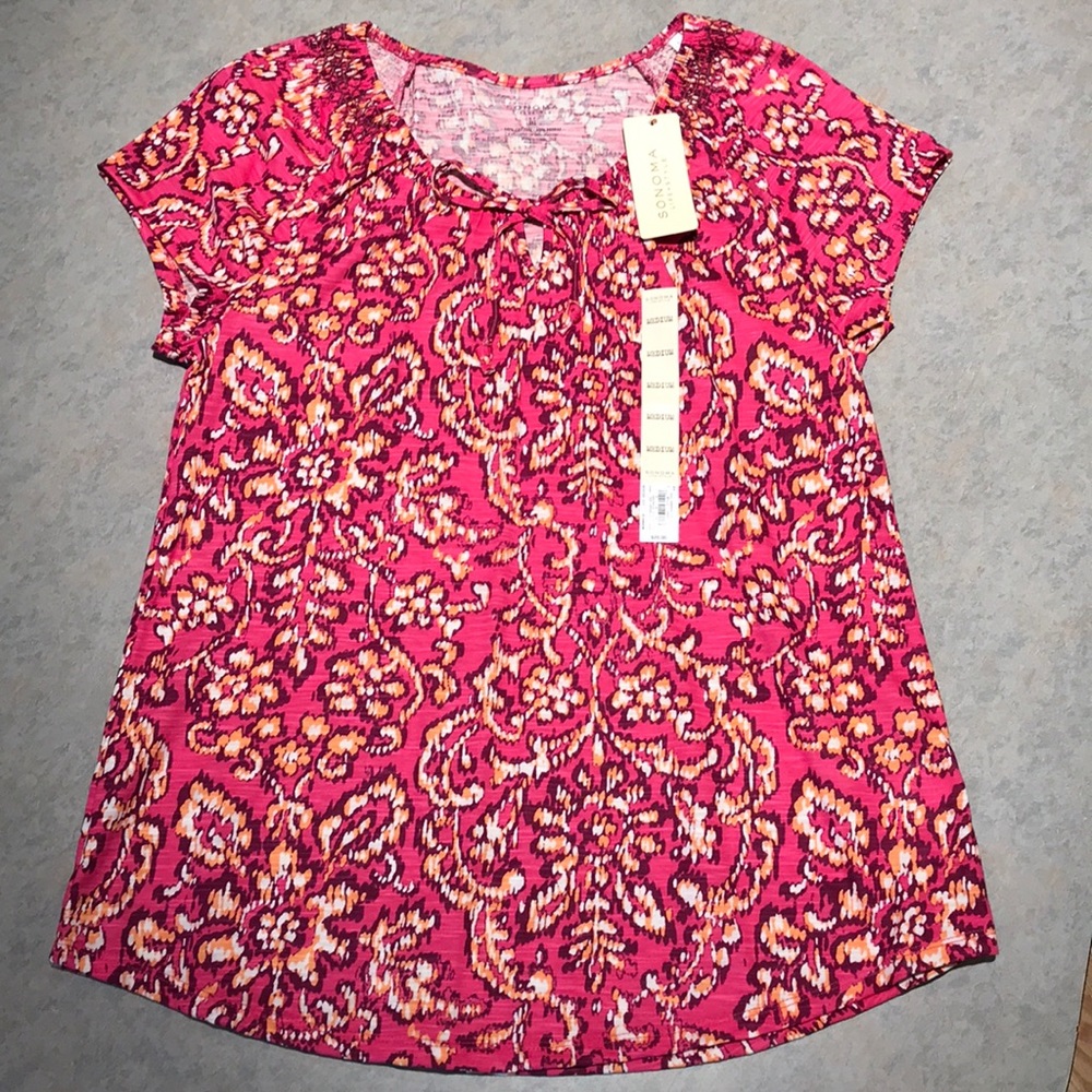 Hot pink abstract print Sonoma top Sz M
